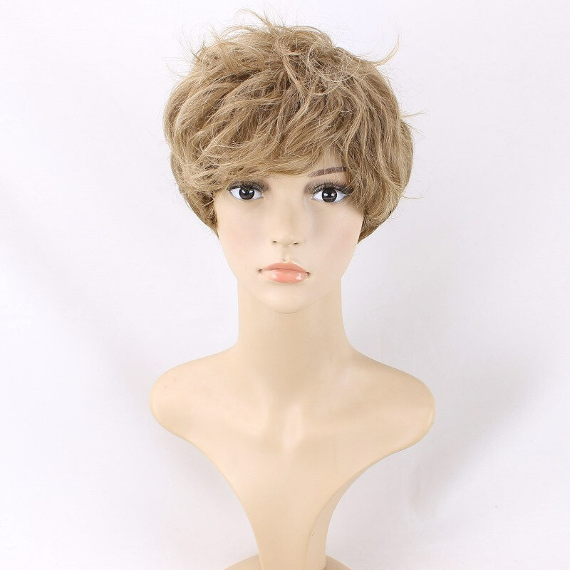 Wigs Men's Short Blonde Mixed Curly Synthetic Hair Cosplay Wigs + Free Wig Cap