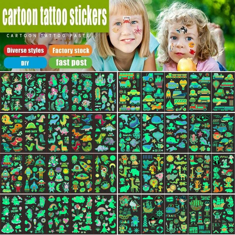5 Stks/set Cartoon Lichtgevende Tattoo Sticker Voor Kinderen Eenhoorn Sterren Tijdelijke Waterdichte Tattoo Body Art Kid Cartoon Fake Tattoo