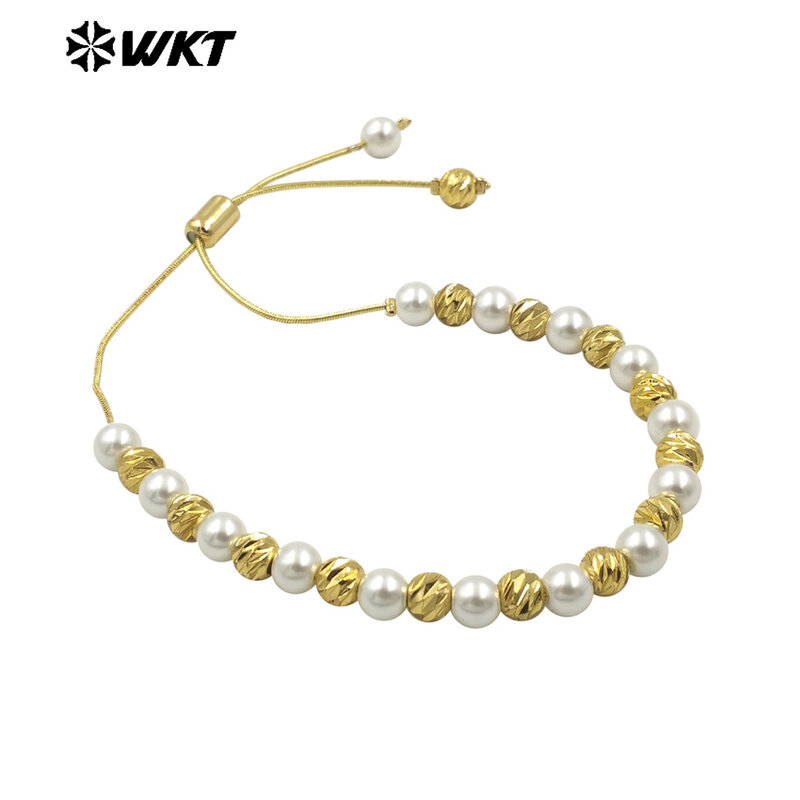 WT-JF352 wkt 2024 hochwertige gelbe Messing kette neues Design Armband runde Perle Frauen für Schmuck Zubehör DIY Geschenk zum Verkauf