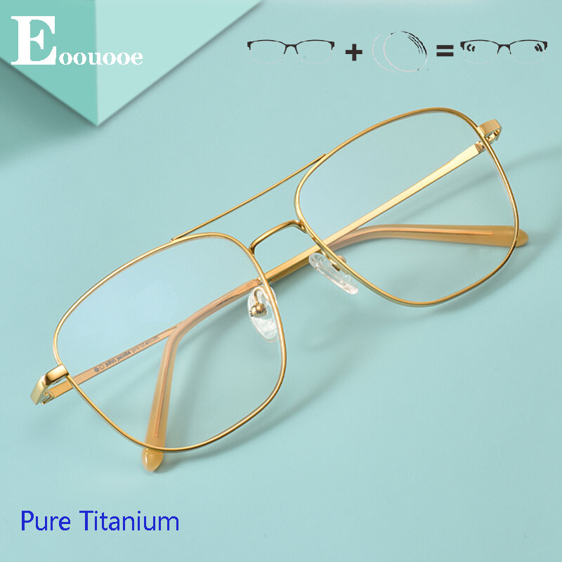 Gafas progresivas de titanio puro para hombre, gafas graduadas para miopía, gafas ópticas multifocales transparentes