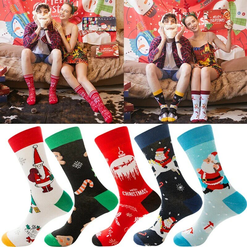 New Spring and Autumn New Trend Men's Socks Santa Claus Elk Men's Tube Socks Fashion Cotton Socks Funny Socks