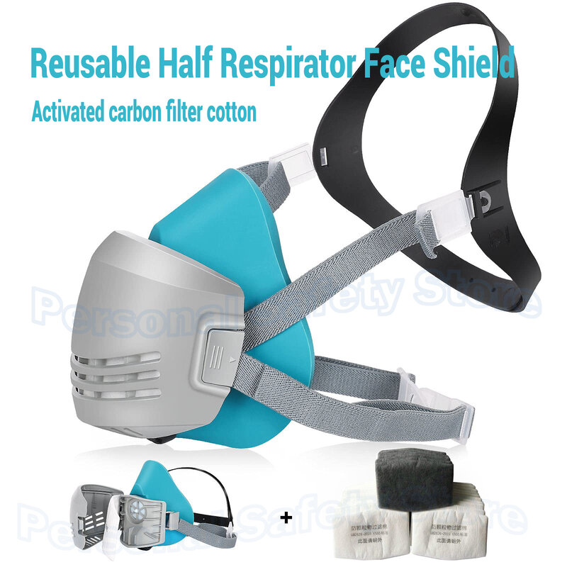 Máscara Respiradora à Prova de Poeira Reutilizável, Meia Face Escudo, Anti Haze Fog, Máscara De Gás De Segurança com Filtro De Carbono, Algodão, 1201
