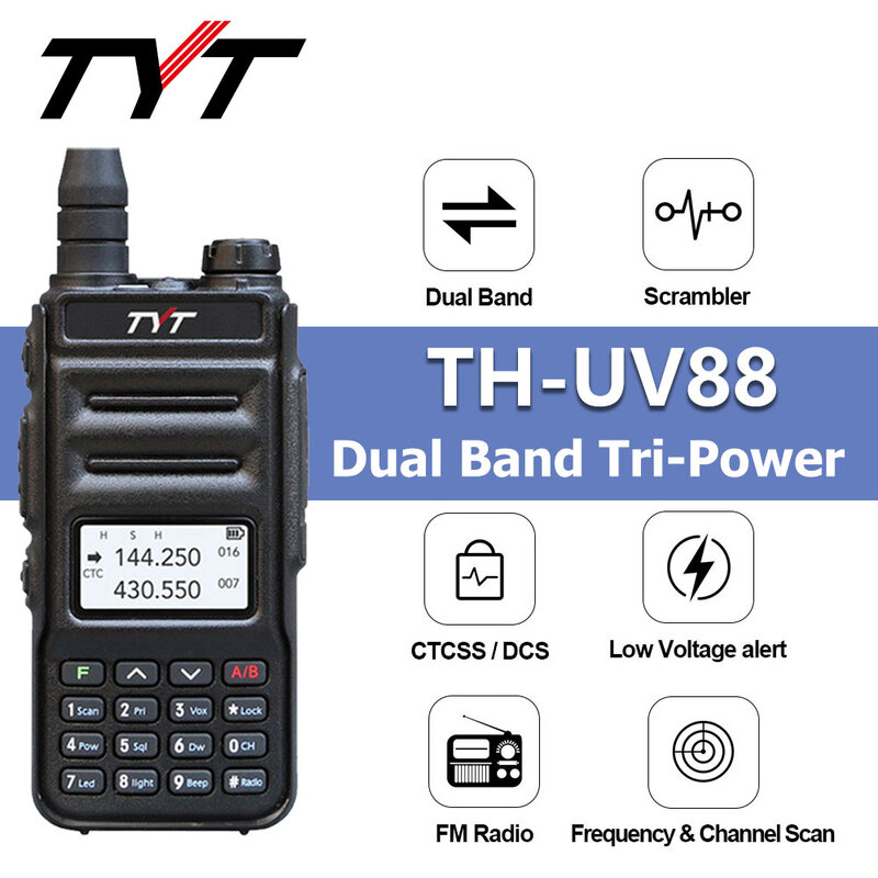 TYT TH-UV88 듀얼 밴드 워키토키, VHF UHF 양방향 라디오, 장거리 아마추어 아날로그 핸드헬드 트랜시버, 5 W