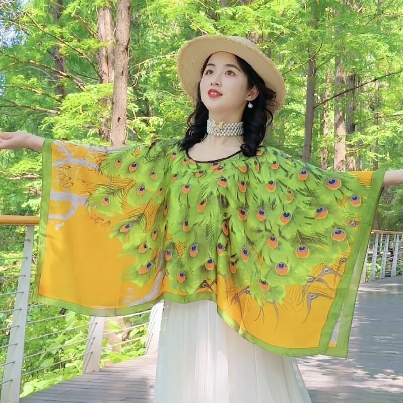Poncho de protección solar para mujer, bufanda versátil emparejada, ropa de ocio suelta con protector solar de verano, imitación de seda