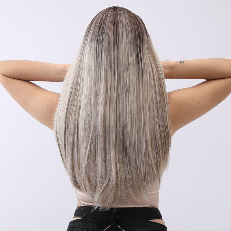 Smilco Omber коричневый до Серый Длинные прямые парики для женщин синтетические натуральные волосы с челкой ежедневный Косплей фотостойкий парик
