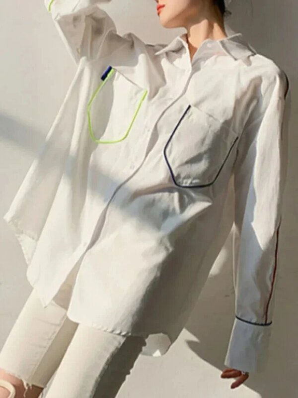 Lente Koreaanse Mode Elegant Casual Dames Overhemd Vintage Effen Polokraag Single Breasted Lange Mouw Losse Vrouwen Shirt