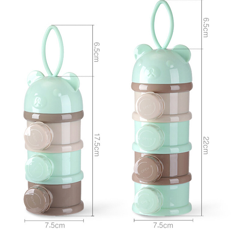 3 / 4 layers Bear Style Portable Baby Food Storage Box Essential Cereal Cartoon Infant Milk Powder Box Toddle Snacks Container