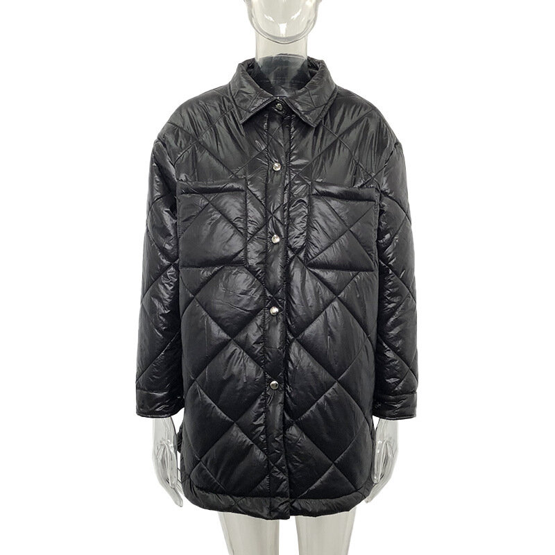 Moda algodão midi jaqueta feminina senhoras feminino elegante turn down collar sólido botões frontais parkas moda simples argyle casaco