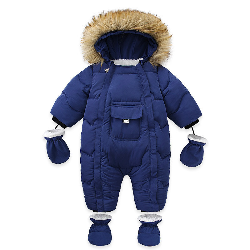 AYNIGIELL 2023 Winter Newborn Thickening Jumpsuit Built-in Wool Hooded Down Romper Baby Boys and Girls Warm Snowproof Overalls
