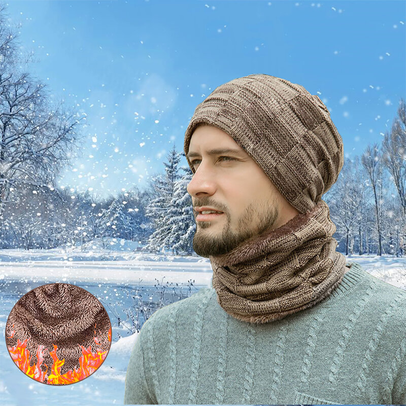 Women&Men's Winter Warm Beanie Hat & Scarf Set - Skull Cap Neck Warmer ,With Thick Fleece  For Cycling、 Hiking、Skiing、Hunting