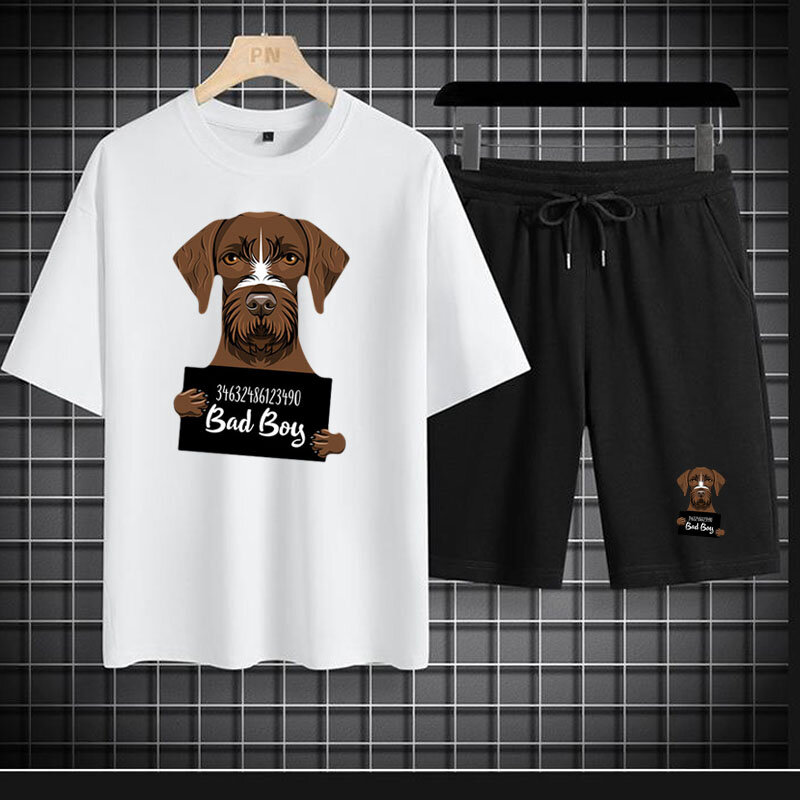 Tute in cotone Set da uomo t-shirt stampate per cani pantaloncini tuta sportiva tuta da uomo tuta da 2 pezzi completi corti per uomo