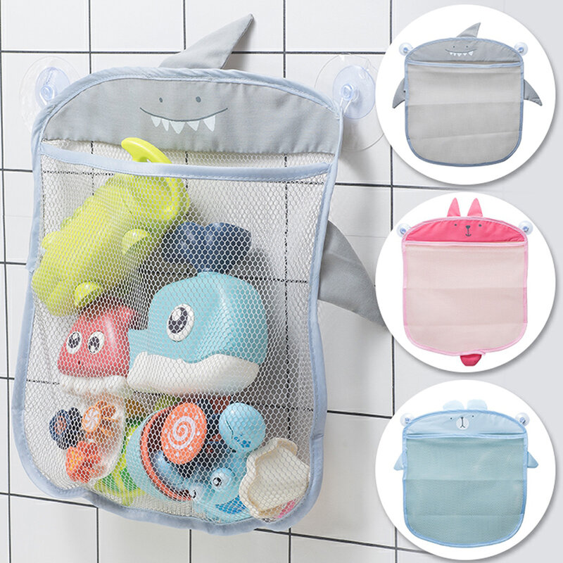 Bolsa de malla con diseño de ventosa para bebé, cesta de dibujos animados con formas de animales, red de almacenamiento de juguetes de arena