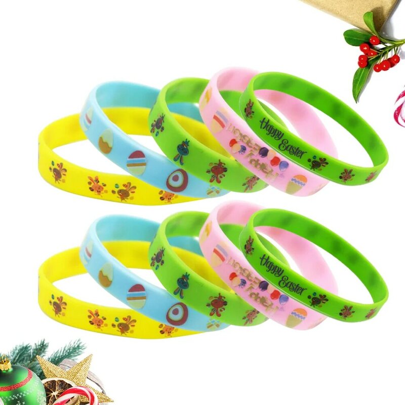 10pcs Hand Chain Easter Pattern Silicone Wristbands Fashion Cartoon Bracelet Noctilucent Bracelet Party Accessories