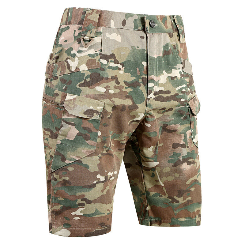 Celana pendek taktis militer pria, celana kargo anti aus tahan air luar ruangan menyerap keringat bernapas pantai musim panas