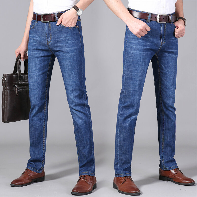 KUBRO celana Jeans pria 2024 modis, celana panjang Denim klasik Retro kasual meregang ramping musim gugur untuk pria