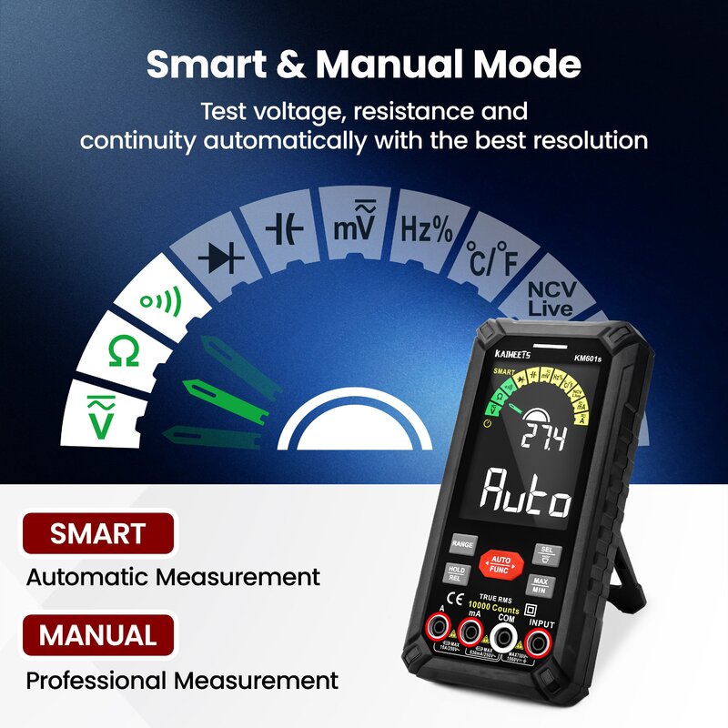 Smart wiederauf lad bares Multimeter 1000 zählt Auto Range Ture RMS V 10a Tester Ohm Hz Kapazität NCV Digital Multimeter