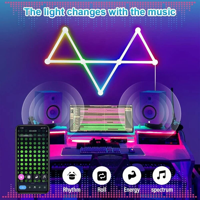 مجموعة AliExpress مصباح حائط ذكي LED واي فاي شريط إضاءة RGBIC سهل الاستخدام جو ليلي تطبيق موسيقى إيقاع غرفة نوم