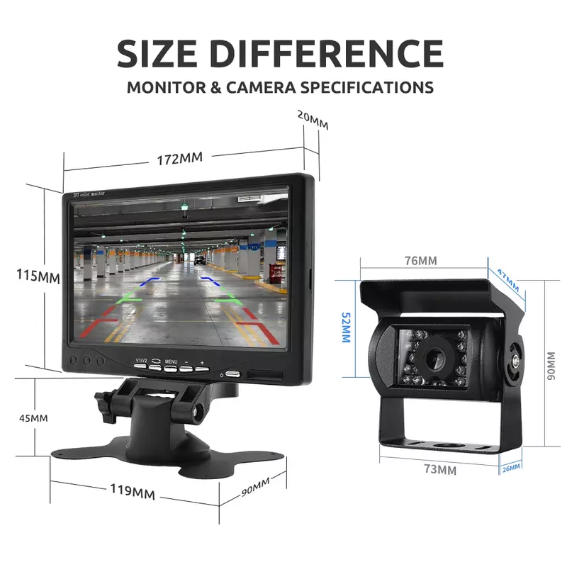 BINWEI 7 "Monitor per camion con telecamera per retromarcia per parcheggio veicoli 9-36V schermo per telecamera di retromarcia per auto 1024*600 Display universale