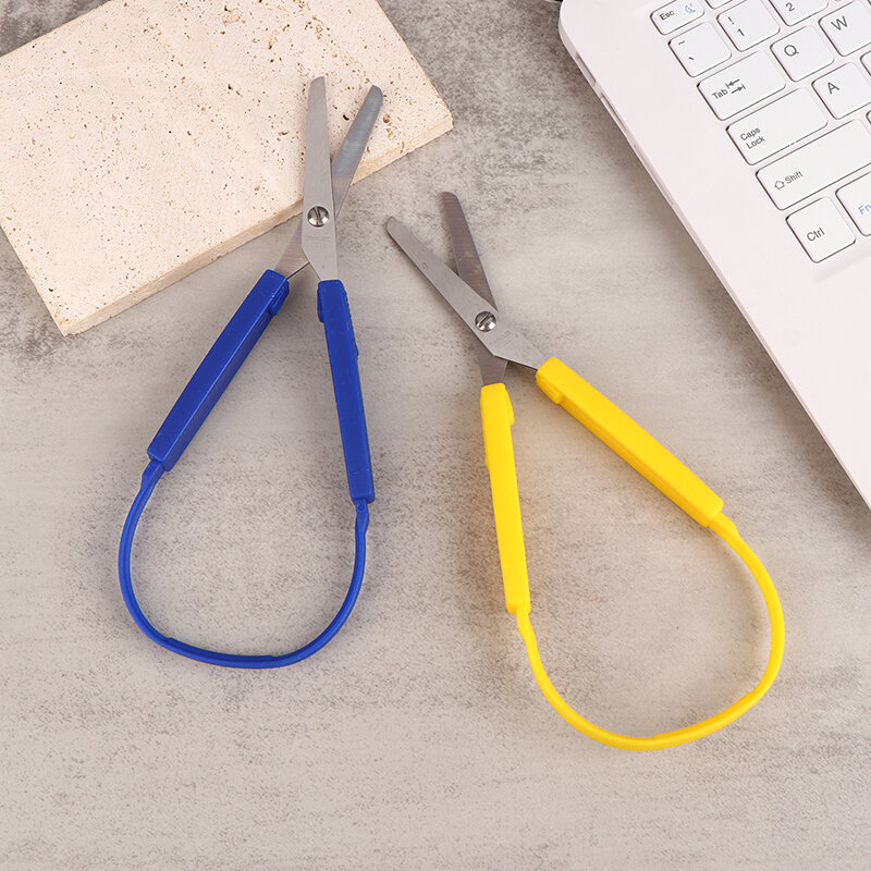 1 buah gunting Loop baja tahan karat Mini pegangan warna-warni alat pemotong kertas kerajinan seni DIY untuk siswa sekolah alat kantor