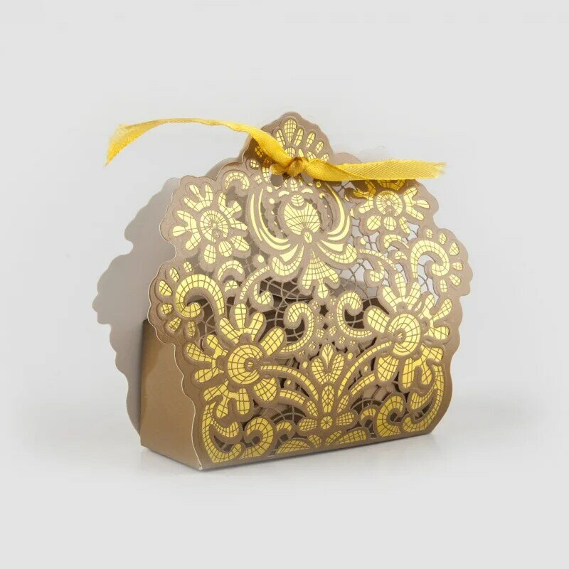 Caja de dulces ahuecada con estampado dorado, producto personalizado, decoración de fiesta de boda, caja de embalaje de regalo