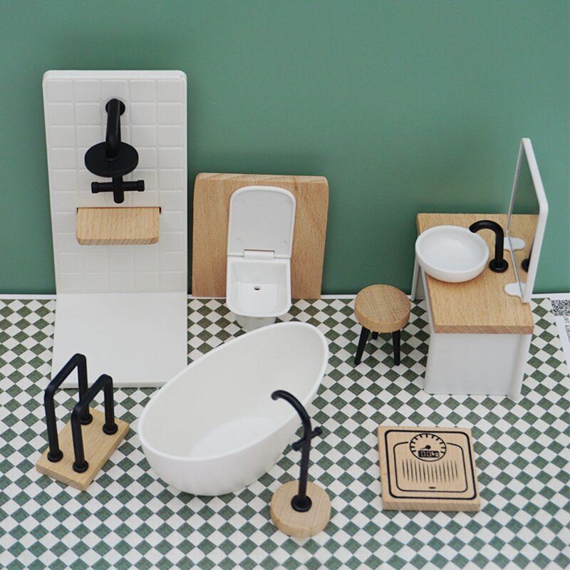 1/12 Poppenhuis Simulatie Witte Wastafel Bad Toilet Model Poppenhuis Miniatuur Meubels Badkamer Decor Baby Preme Speelgoed