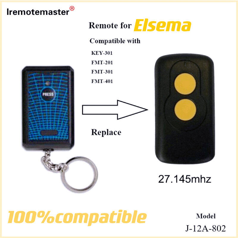สำหรับรีโมทคอนโทรล Elsema เข้ากันได้กับกุญแจ-301 FMT-201 FMT-301 FMT-401 27.145MHz ที่เปิดประตูไฟฟ้า GDO-4