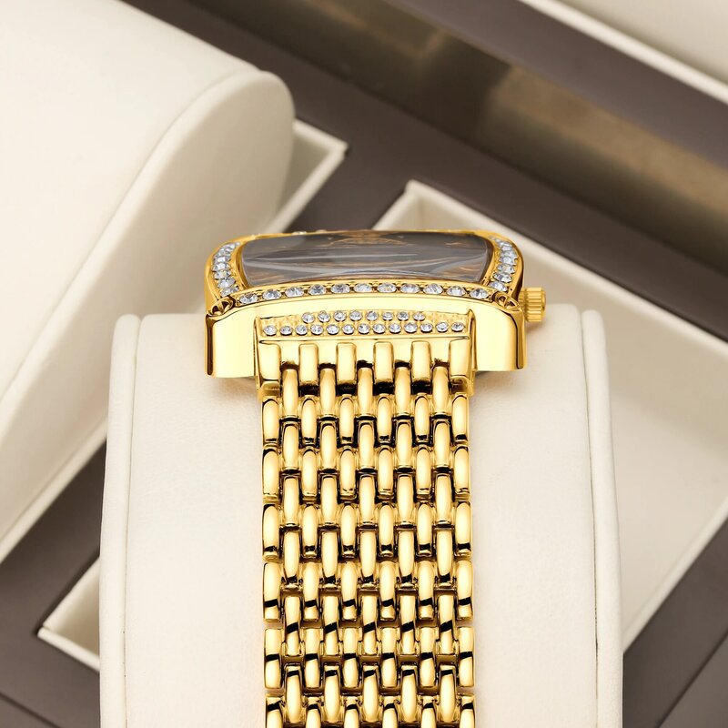 YaLaLuSi-relojes de lujo para mujer, caja de lujo con diamantes de cristal dorado, removedor de iones chapado en oro, 2024