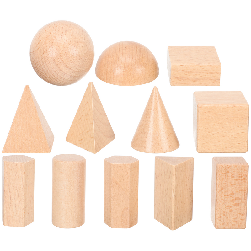 Balok geometris anak-anak, properti belajar sekolah dasar blok geometris padat geometris kayu 12 buah