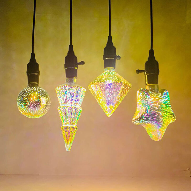 3D dekoracja na choinkę żarówki fajerwerków E27 do wnętrz spersonalizowane kreatywne żarówki siedem kolorów Edison