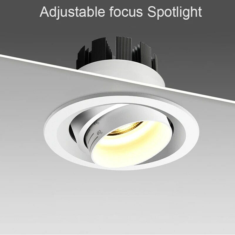Foco de enfoque empotrado LED antideslumbrante, COB, 12W, pasillo, galería, Zoom, foco ajustable de techo
