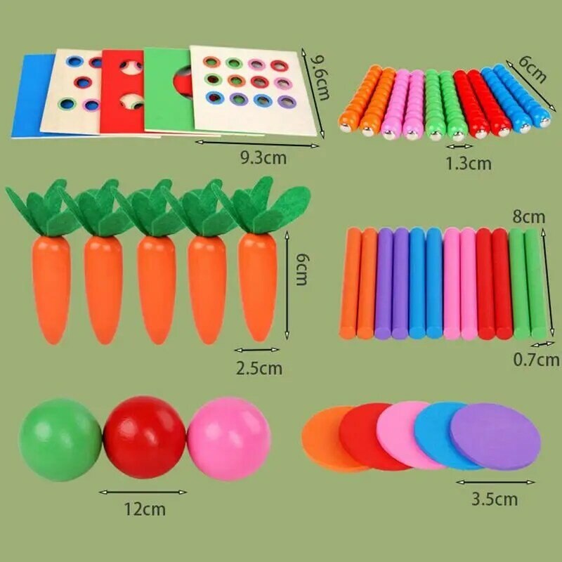 Mainan Montessori kayu 6 dalam 1 untuk anak-anak, mainan pembelajaran pendidikan multifungsi termasuk kotak koin, permainan panen wortel dan tongkat