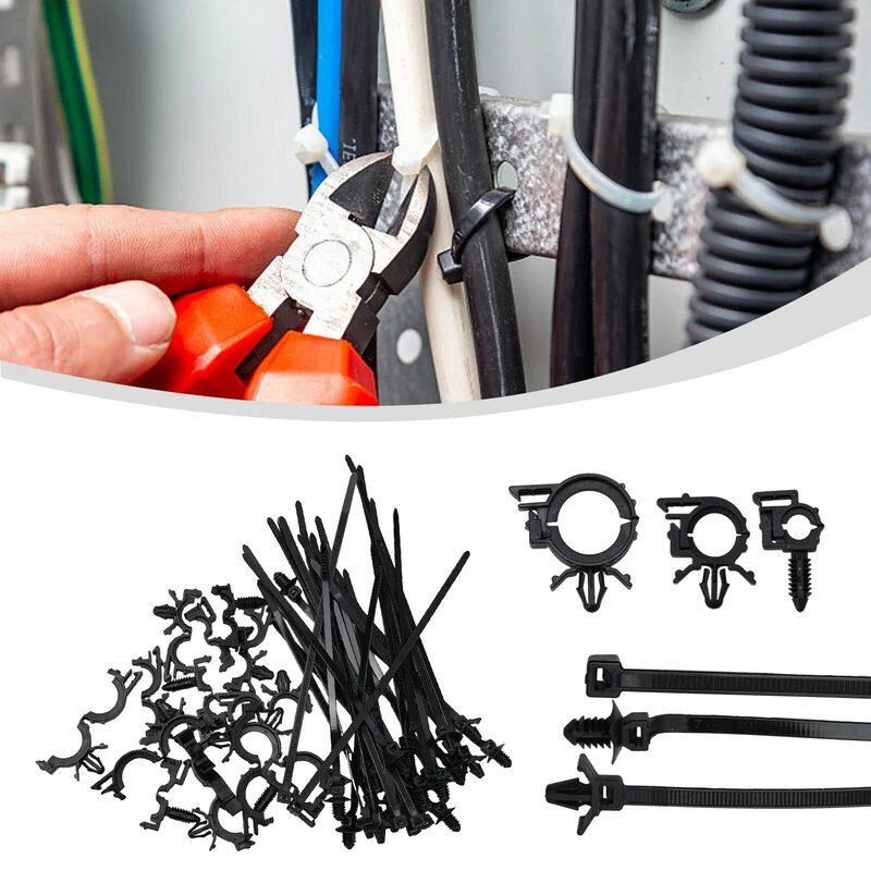 30pcs Push Mount Cable Zip Tie+15pcs Car Wire Routing Clips Universal Plastic Kit To Secure Most Cables And Items Strong Locking