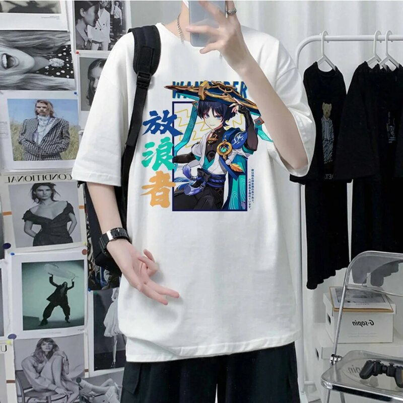 Camiseta Genshin Impact com estampa feminina, Harajuku, Gráfica, Vintage, Manga curta, Streetwear feminina, Roupa Y2K, Moda, 2023