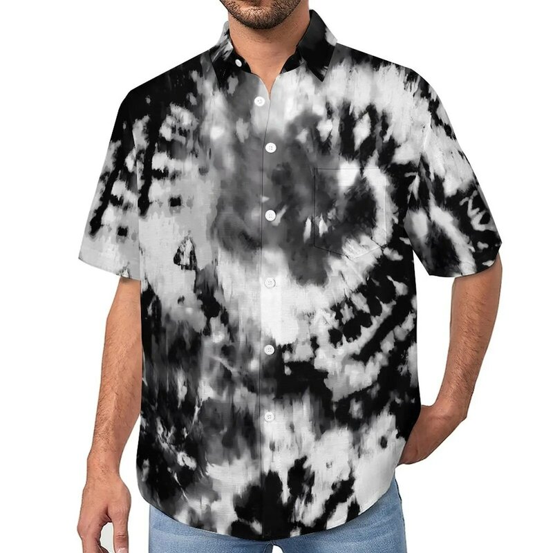 Wit Zwart Tie Dye Casual Shirts Abstracte Kunst Vakantie Shirt Zomer Harajuku Blouses Mannen Print 3xl 4xl