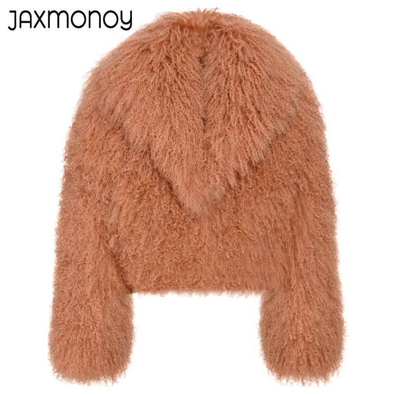 Jaxmonoy cappotto di pelliccia mongola donna inverno caldo soffice giacca di pelliccia moda donna tinta unita grande colletto rovesciato cappotti corti nuovo