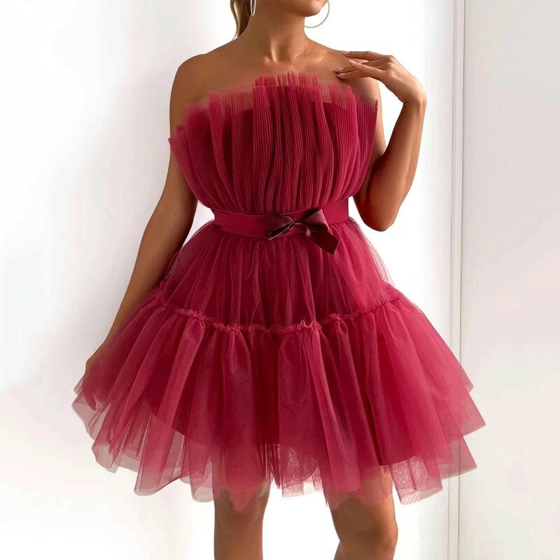 Gaun Mini malam untuk wanita gaun tanpa lengan seksi elegan gaun pesta wanita model kasa hitam longgar gaun pesta Musim Panas 2024