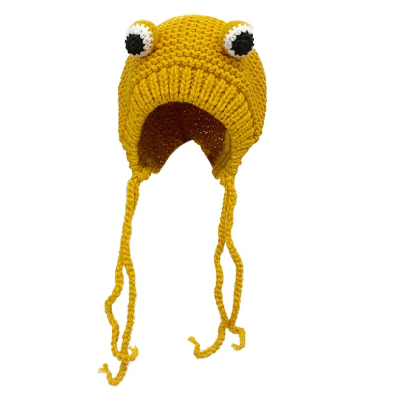 Damska zimowa dzianinowa ciepła czapka nausznikami Cartoon dla żabich oczu wiatroszczelna czapka N7YD