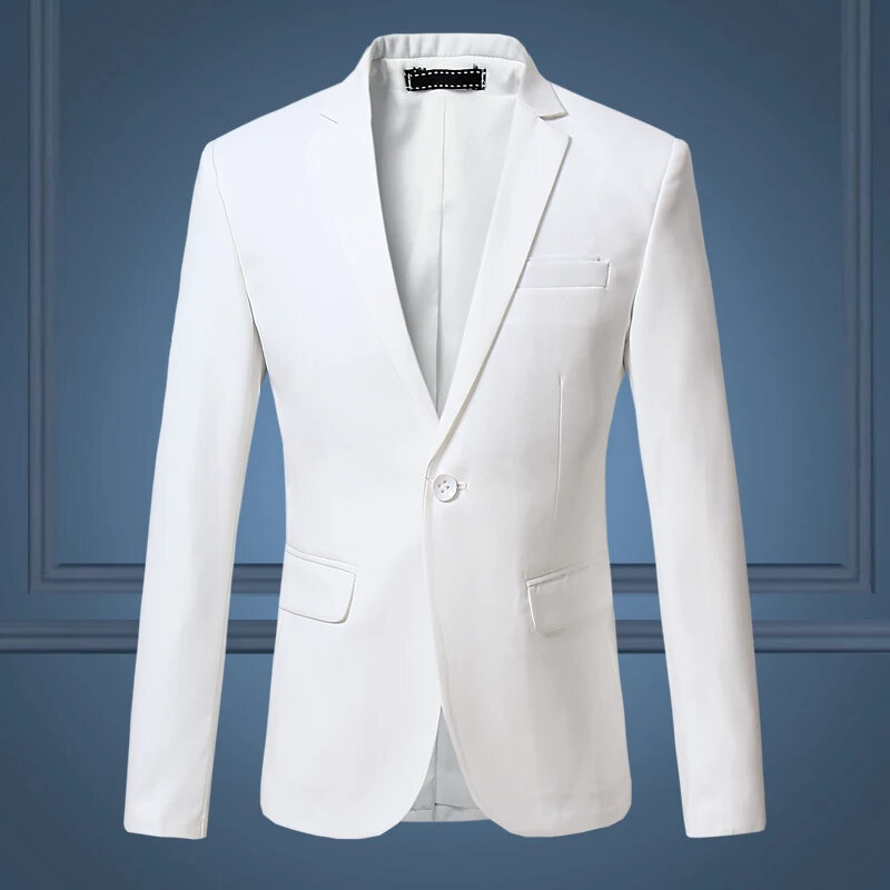 T47 setelan ramping kasual pria, jas putih bisnis kasual aliran warna polos untuk lelaki