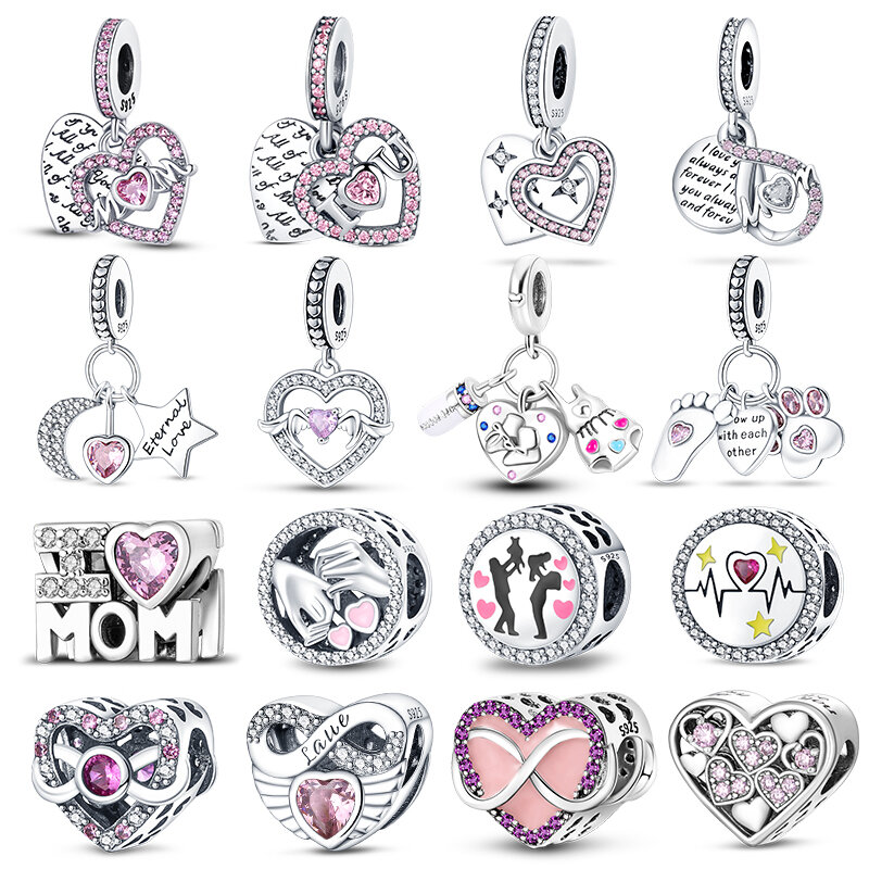 Breloques cœur en argent Sterling 925 véritable, série rose, perles adaptées à Pandora, Bracelets originaux, bricolage, bijoux fête des mères, cadeau pour maman, 925