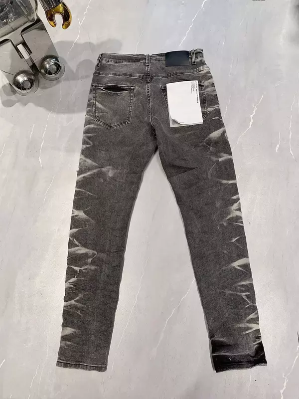 Jeans di marca ROCA viola di alta qualità 1:1 Top Street distressed Tie Dyed Fashion Top quality Repair pantaloni Skinny in Denim a vita bassa