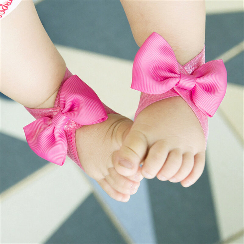 0-1Y Newborn Bowknot Barefoot Sandals Girl Baby Feet Flower Ribbon Toddler Solid Color Bow Feet With DIY Foot Decor Photo Props