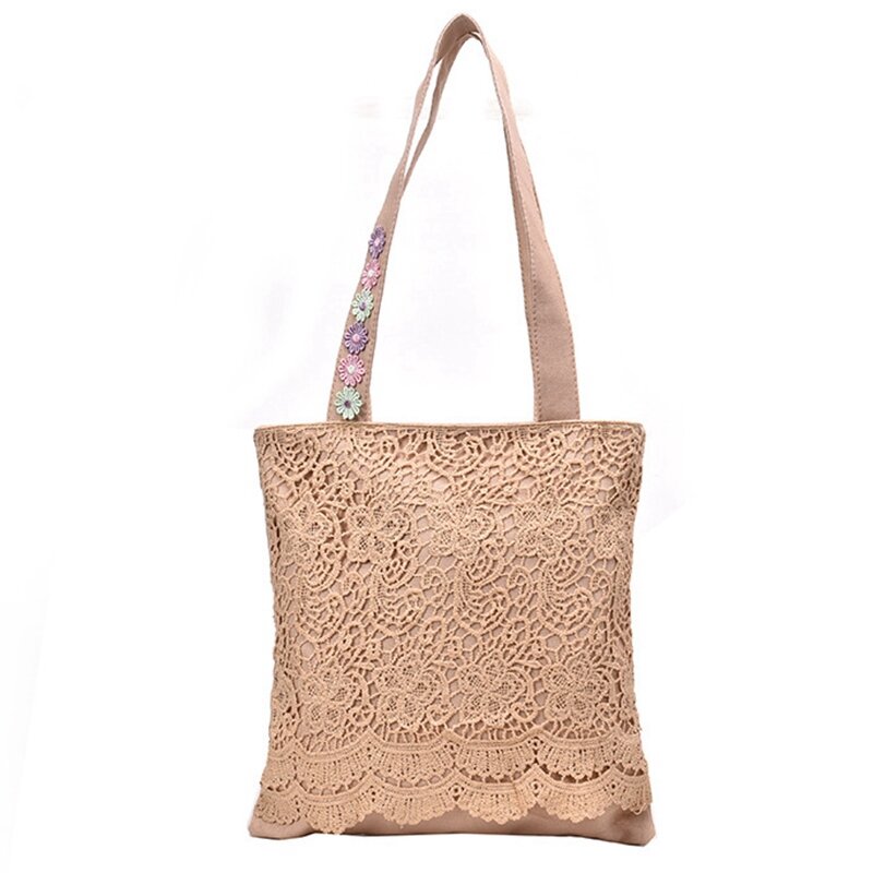 Women'S Shoulder Bag Summer Lace Large Capacity Canvas Tote Women'S Embroidered Tote Bag