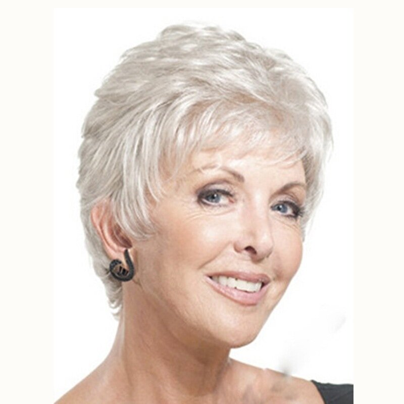 New Fashion Temperament Style Wigs White Short Straight Hair Mom Wig Grandma Gift Natural Colors Wig for Lady