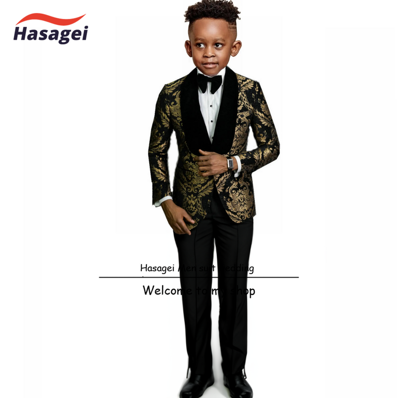 Gold Pattern Suit for Boys High Quality Formal Outfit 2-16 Years Old Kids Wedding Tuxedo Slim Fit Design Blazer