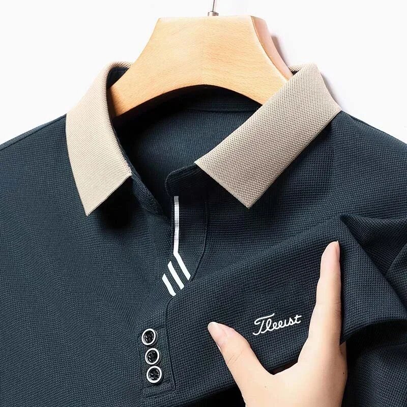 Men's long sleeved golf T-shirt, spring and autumn clothing, 2024 new casual wear, monochromatic minimalist Polo shirt, 2024