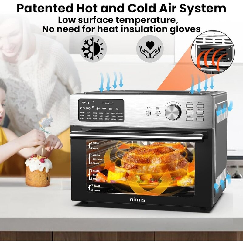 Air Fryer Rotisserie Toaster Oven,32QT X-Large Stainless Steel Combo 21 IN 1 Countertop Oven Dual Cook Patented Dual