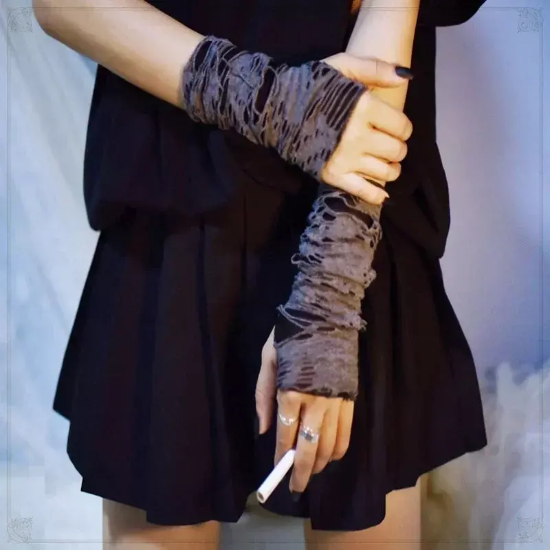 女性のためのゴシックスタイルの手袋,長い指の黒い手袋,ハーフフィンガーグローブ,腕のウォーマー,ハロウィーンの衣装のアクセサリー,流行