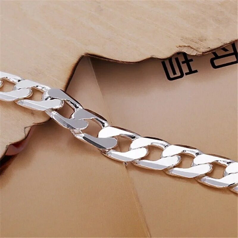 Classic , 6MM 8MM 10MM Flat MEN Bracelet Silver Color Bracelets New High Quality Fashion Jewelry Christmas Gifts