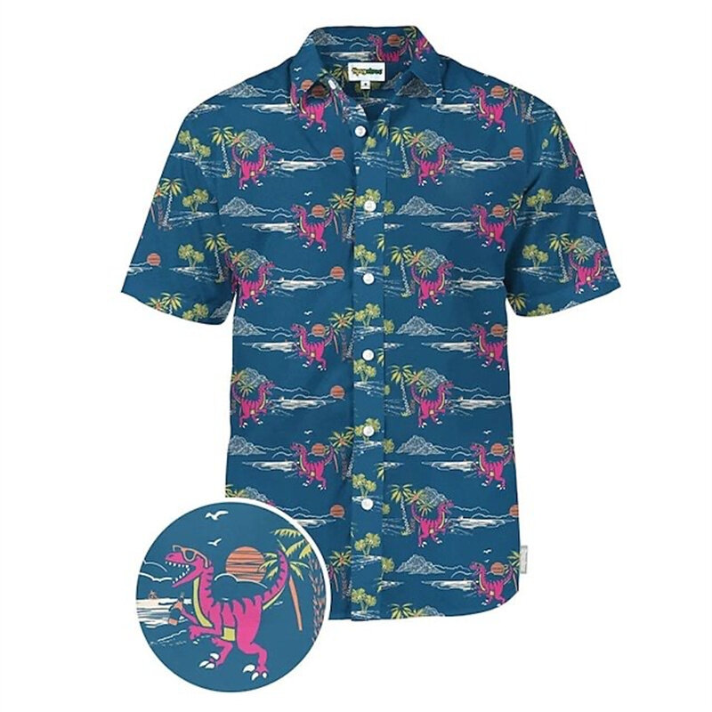 Мужская гавайская рубашка с коротким рукавом, Пляжная рубашка с принтом утки для отдыха и путешествий, лето 2024