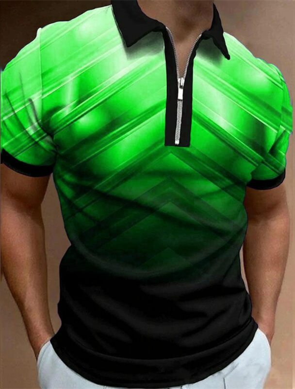 Camisa de Golf con estampado degradado colorido para hombre, Polo informal con cremallera, manga corta, Regular, Verano